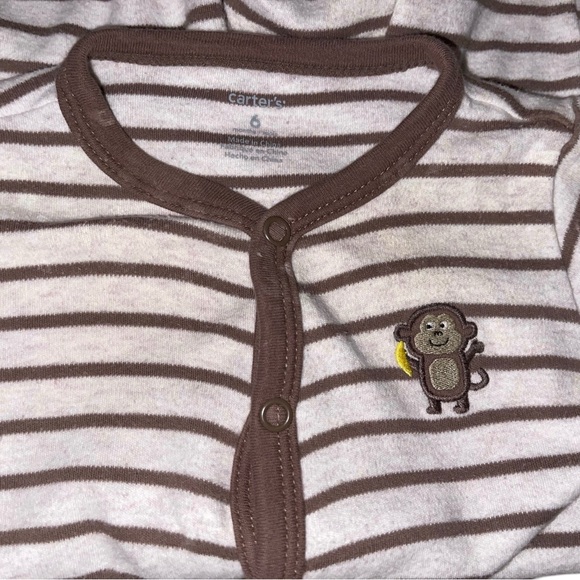 Carter’s Baby 6M Cotton Brown White Stripe Onesie Monkey Footsie - Picture 2 of 10